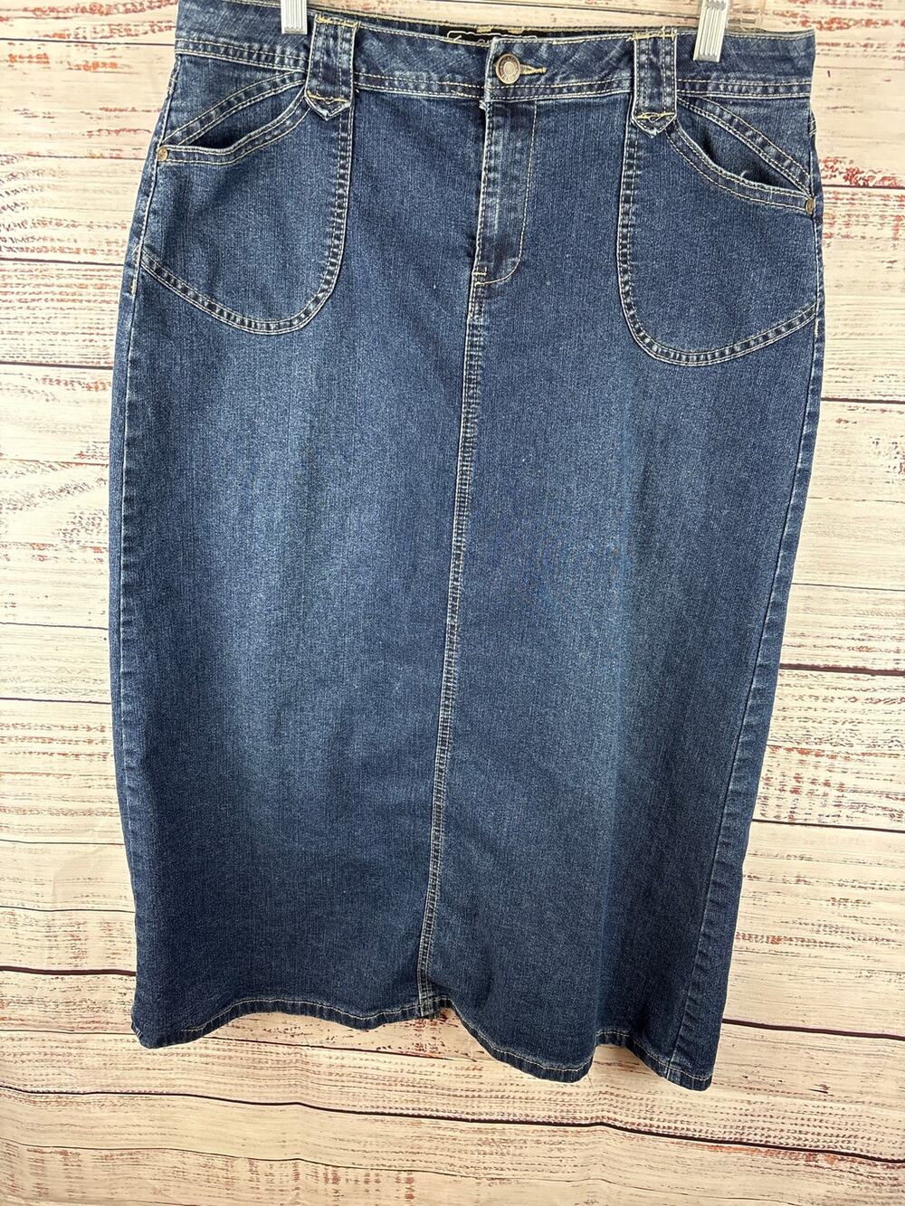 CATO Blue Denim Jean Skirt Midi Cotton Stretch Modest Casual Western Womens 12